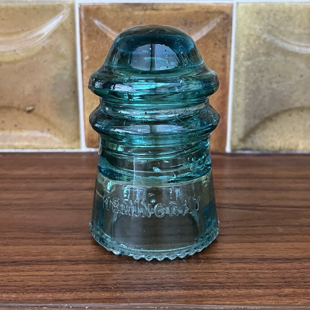 Vintage Hemingray No 9 Glass Insulator Aqua Blue